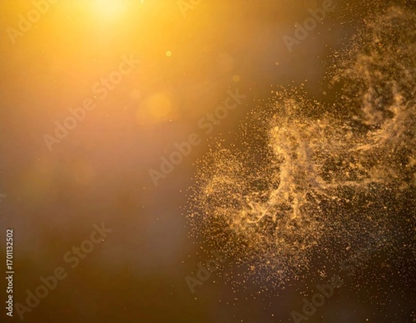 Fototapeta Abstract Golden Glitter Particles Sparkling with Bokeh Against Dark Backdrop