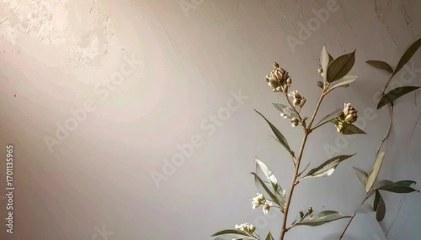 Obraz Beige Textured Background with Blooming Branch
