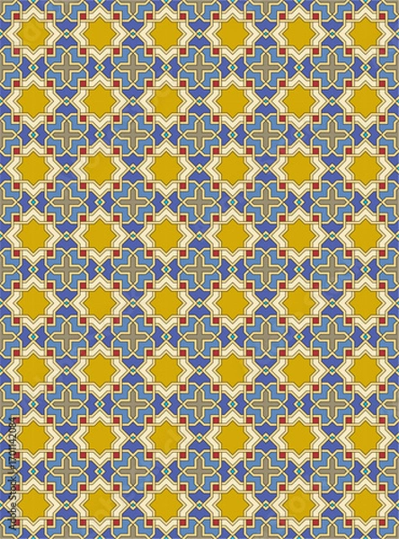Fototapeta Seamless geometric mosaic pattern with floral shapes. Ideal for tiles, textiles, wallpapers, traditional decorative backgrounds projects, and architectural designs.
