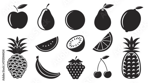 Fototapeta Assortment of fruit silhouettes apple pear