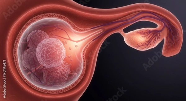 Fototapeta Uterus Cross Section Anatomy Showing Embryo Implantation Process