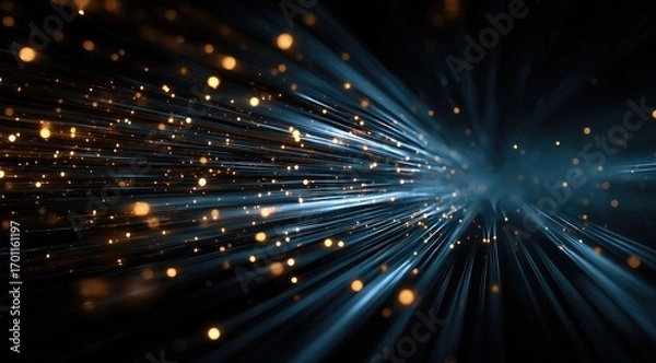 Obraz Abstract digital art depicting a dynamic, streaked,  golden and blue particle flow