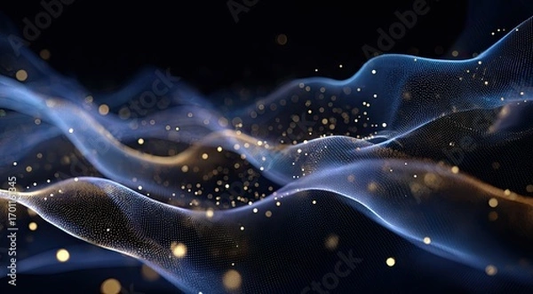 Obraz Abstract digital waves of light blue and gold particles