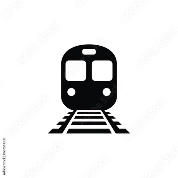 Obraz Simple Black and White Train Icon Minimalist Transportation Graphic,  Modern Railway Symbol,  Public Transit Vector Illustration,  Clean Design for Website or App.