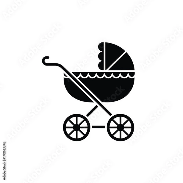 Obraz Simple Black Silhouette Baby Stroller Icon:  Modern, Minimalist, and Clean Vector Graphic for Websites, Apps, and Baby-Related Designs.