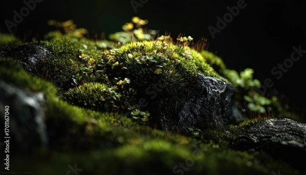Obraz Close-up mossy rocks, vibrant green