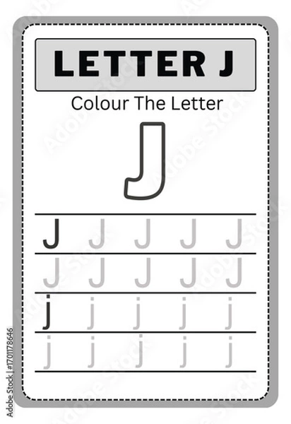 Fototapeta Writing practice of letters j. Coloring book. Education for children. Vector illustration