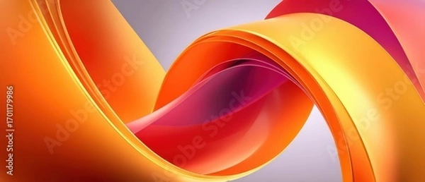 Fototapeta An abstract rende presents flowing curves in vibrant shades of orange, red, and purple against a softly graduated gray background.