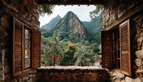 Fototapeta Window View of Mountains
