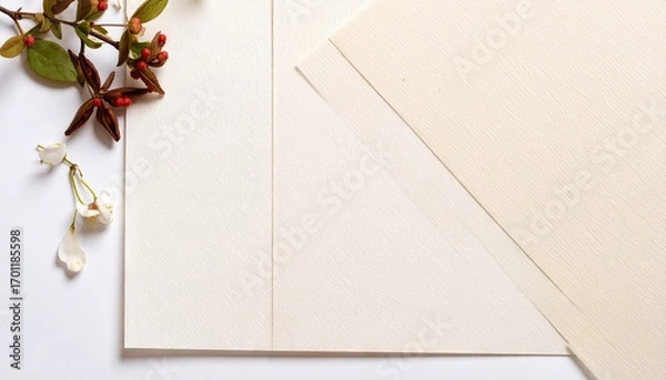 Fototapeta Warm Ivory Cotton Rag Paper Sheets with Copy Space