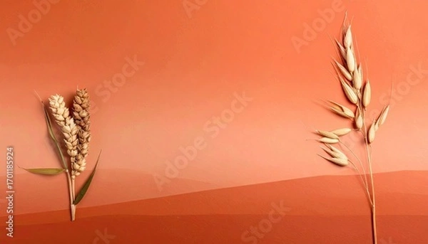 Fototapeta Wheat and Oat Sprays on Gradient Orange Background