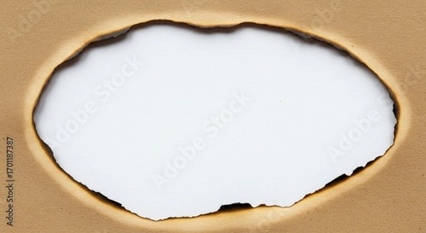Fototapeta Burnt Paper Hole: Abstract Composition, Charred Edges, Negative Space, Texture.