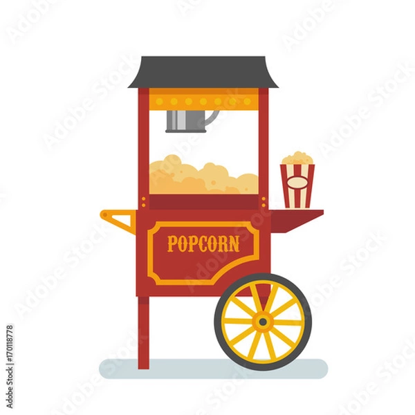 Fototapeta Popcorn machine flat illustration