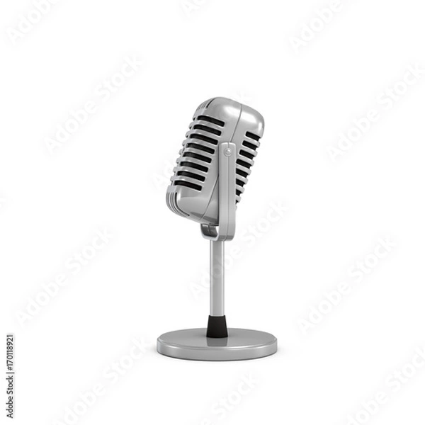 Fototapeta 3d rendering of a silver metal retro tabletop microphone with a round base.