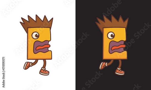 Obraz Funny cartoon character illustration with quirky face, spiky hair, big lips, and sneakers, designed in bold colors for t-shirts, stickers, and digital art