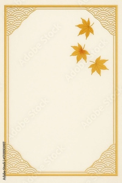 Obraz 紅葉と青海波模様を組み合わせた和風フレーム背景