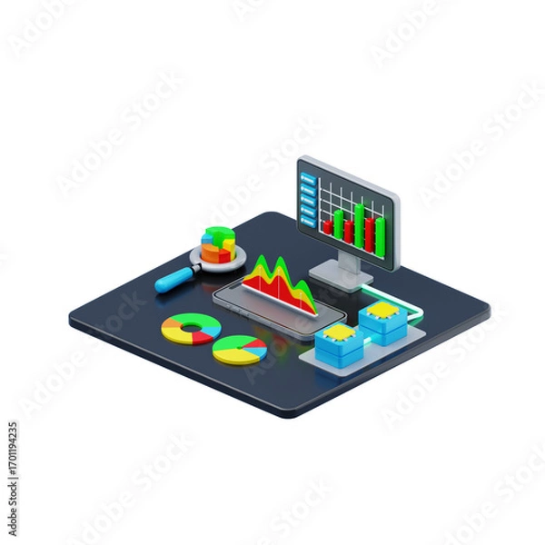 Obraz 3d isometric big data analysis
