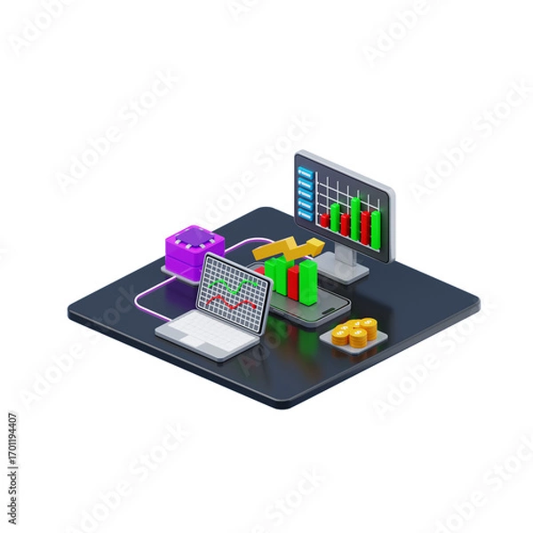 Obraz 3d isometric business statistic analysis