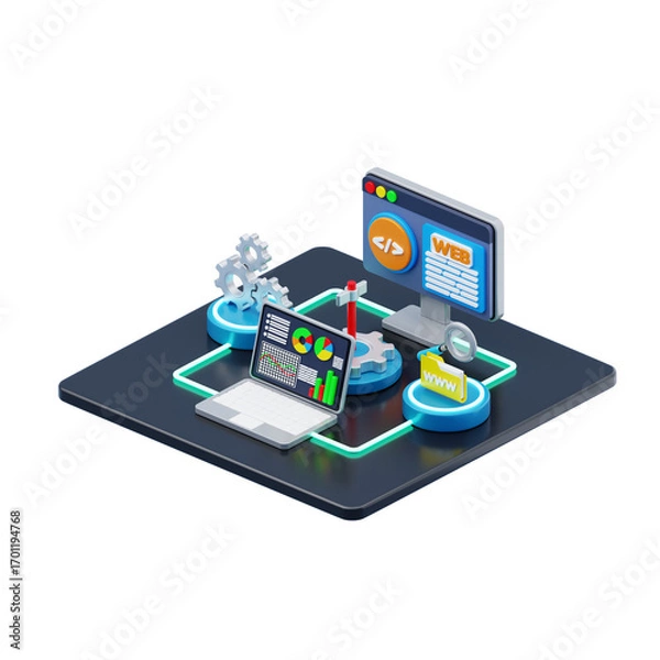 Obraz 3d isometric web development design