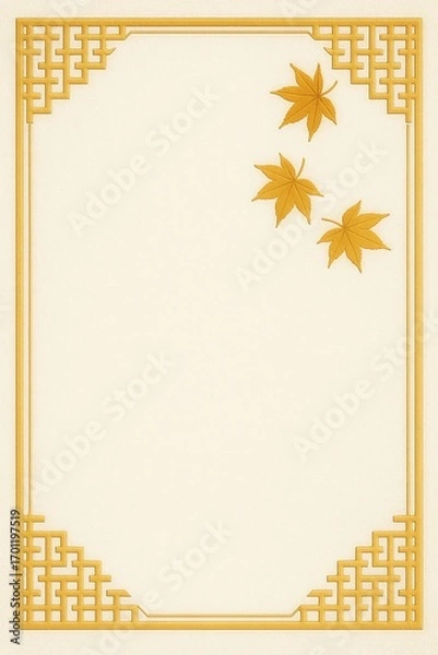 Obraz 和紙風の上品なデザイン枠 紅葉と幾何学模様フレーム