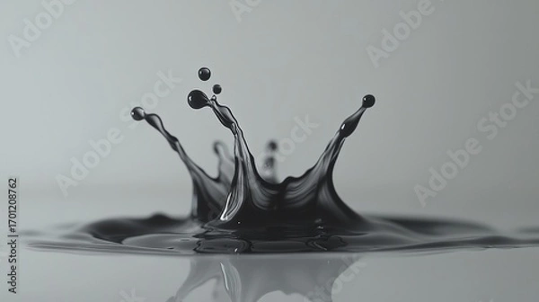 Fototapeta Dramatic splash of dark liquid creating a crown shape against a soft background.