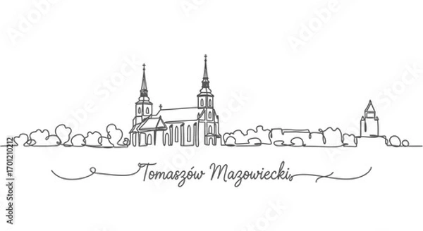 Fototapeta Tomaszw Mazowiecki with Poland skyline outline.