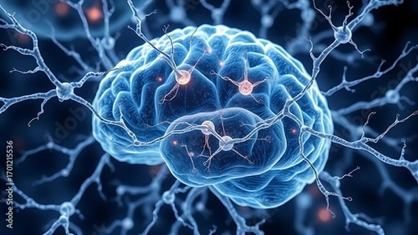 Fototapeta Crystalline lithium structures branching like neurons through aged brain tissue.