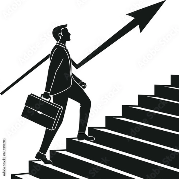 Fototapeta Silhouette of a businessman walking on stairs