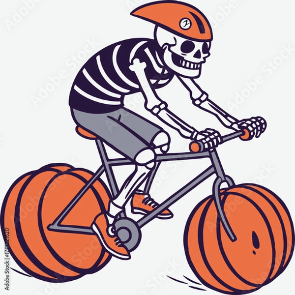 Fototapeta A cheerful cartoon boy in a basketball uniform plays with an orange pumpkin, ready for a fun Halloween game