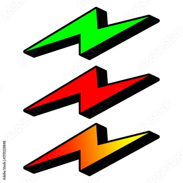Fototapeta Colorful lightning bolt icons in red, green, and yellow