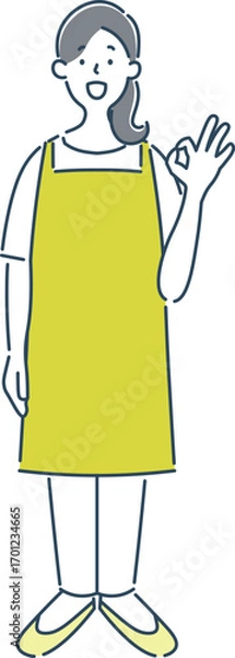 Obraz オッケーサインをしている笑顔の女性保育士のシンプルな線画イラスト素材