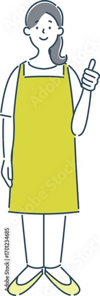 Obraz グッドポーズをした笑顔の女性保育士のシンプルな線画イラスト素材