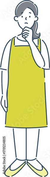 Obraz 考えている女性保育士のシンプルな線画イラスト素材