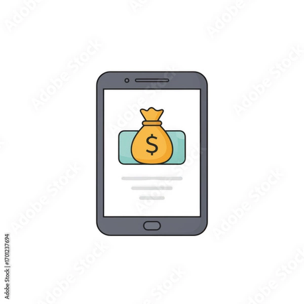 Fototapeta Smartphone app icon showing money bag on screen isolated on transparent background