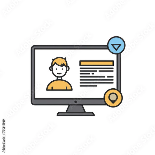 Fototapeta Online profile display on computer screen isolated on transparent background
