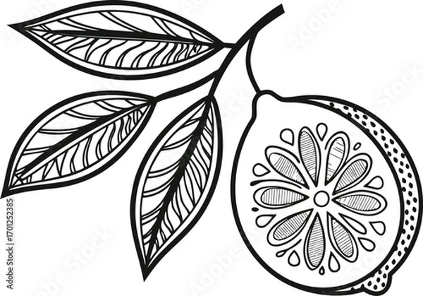 Fototapeta Single realistic lemon fruit illustration. Fresh yellow lemon isolated artwork. Realistic citrus lemon fruit design. Lemon fruit healthy food illustration. Organic lemon realistic fruit artwork Juicy