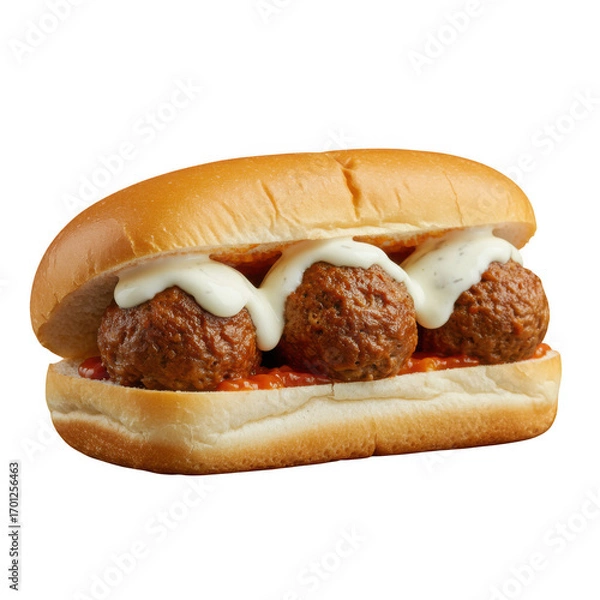 Fototapeta Delicious meatball sub with creamy sauce isolated on transparent background