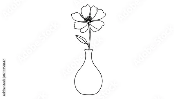 Fototapeta Single-line drawing of a flower in a vase