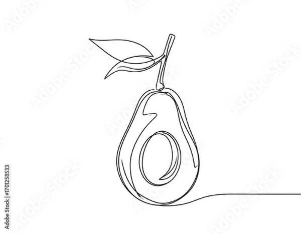 Fototapeta Single-line drawing of an avocado
