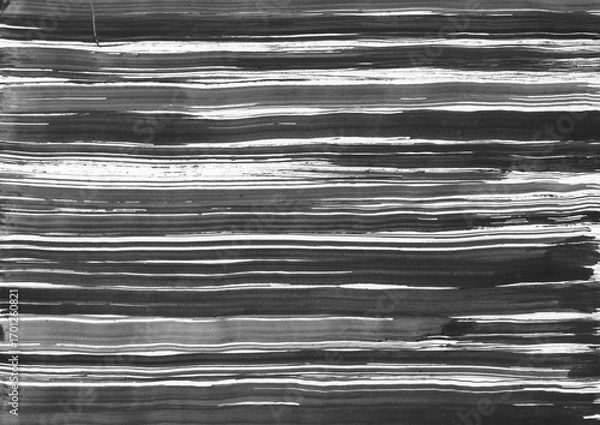 Fototapeta Abstract black and white horizontal paint brush strokes background template. Grunge rough texture backdrop for overlay design.