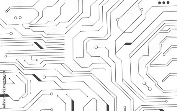 Fototapeta Abstract futuristic circuit board pattern with digital technology elements in a clean white background 
