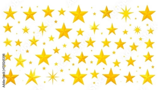 Fototapeta A graphic design of many golden stars on a white background.