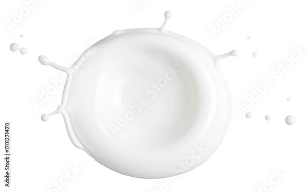 Obraz top view of milk drop splash isolated on white background