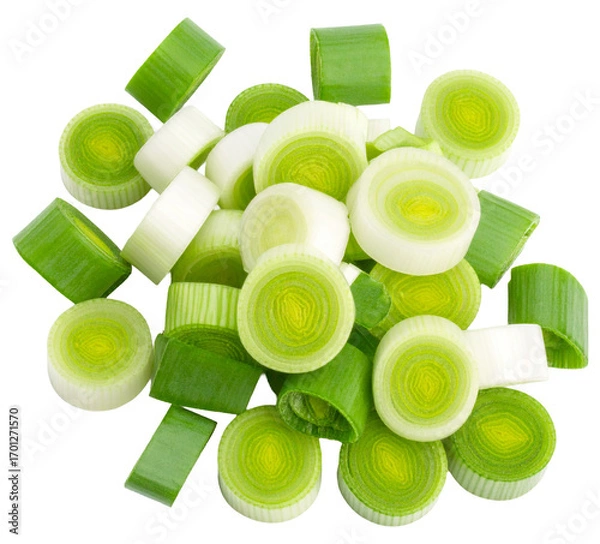 Obraz pile of leek chopping slices isolated on white background