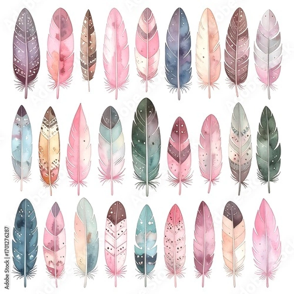 Obraz Watercolor feather collection