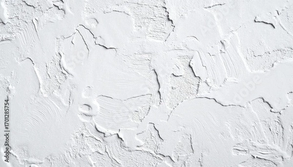 Fototapeta A close-up view of a white plaster wall texture, showcasing subtle imperfections, fine cracks, and a slightly uneven surface that adds character.