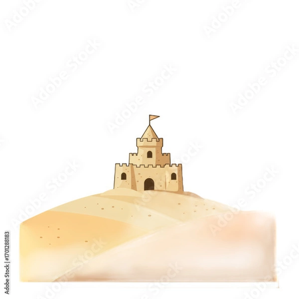 Fototapeta Simple Illustration of a Sandcastle on Sandy Hills with a Modern Light Border