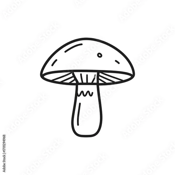 Fototapeta A simple, hand-drawn illustration of a mushroom, showcasing a detailed cap and stem, presented in a clean, minimalist style.