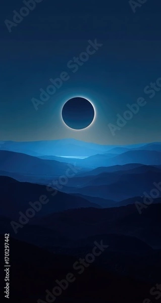 Obraz Dark blue landscape with solar eclipse