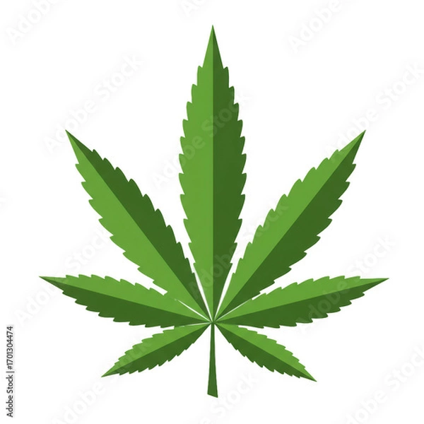 Fototapeta Minimalist Green Cannabis Leaf Graphic Illustration with Subtle Shadows and Highlights
